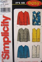 5841 Simplicity Pocket Button Jacket, Vest Pattern XS=XL 6-14 Uncut